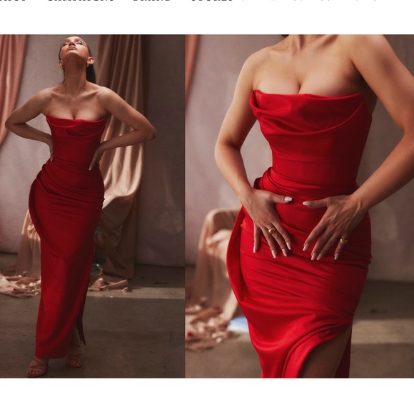 HOUSE OF CB size S D-DD  Adrienne' Scarlet Satin Strapless red Gown NWOT - Picture 1 of 11